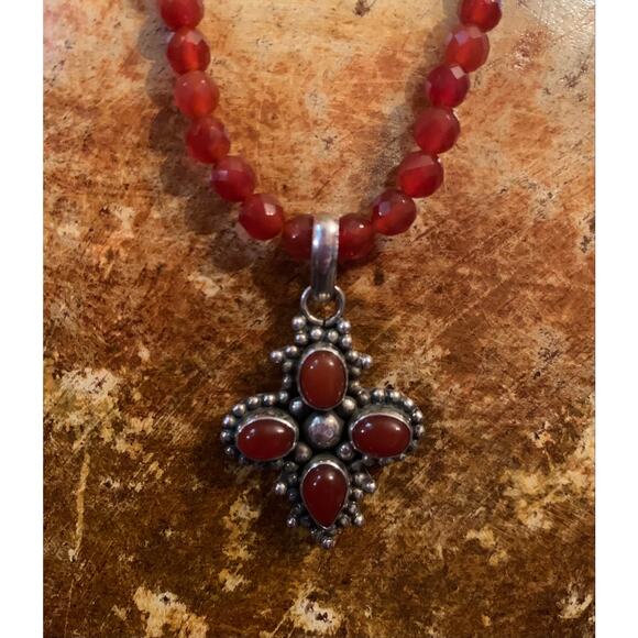 Carnelian Agate and Sterling Silver Pendant and Necklace - Picture 7 of 10
